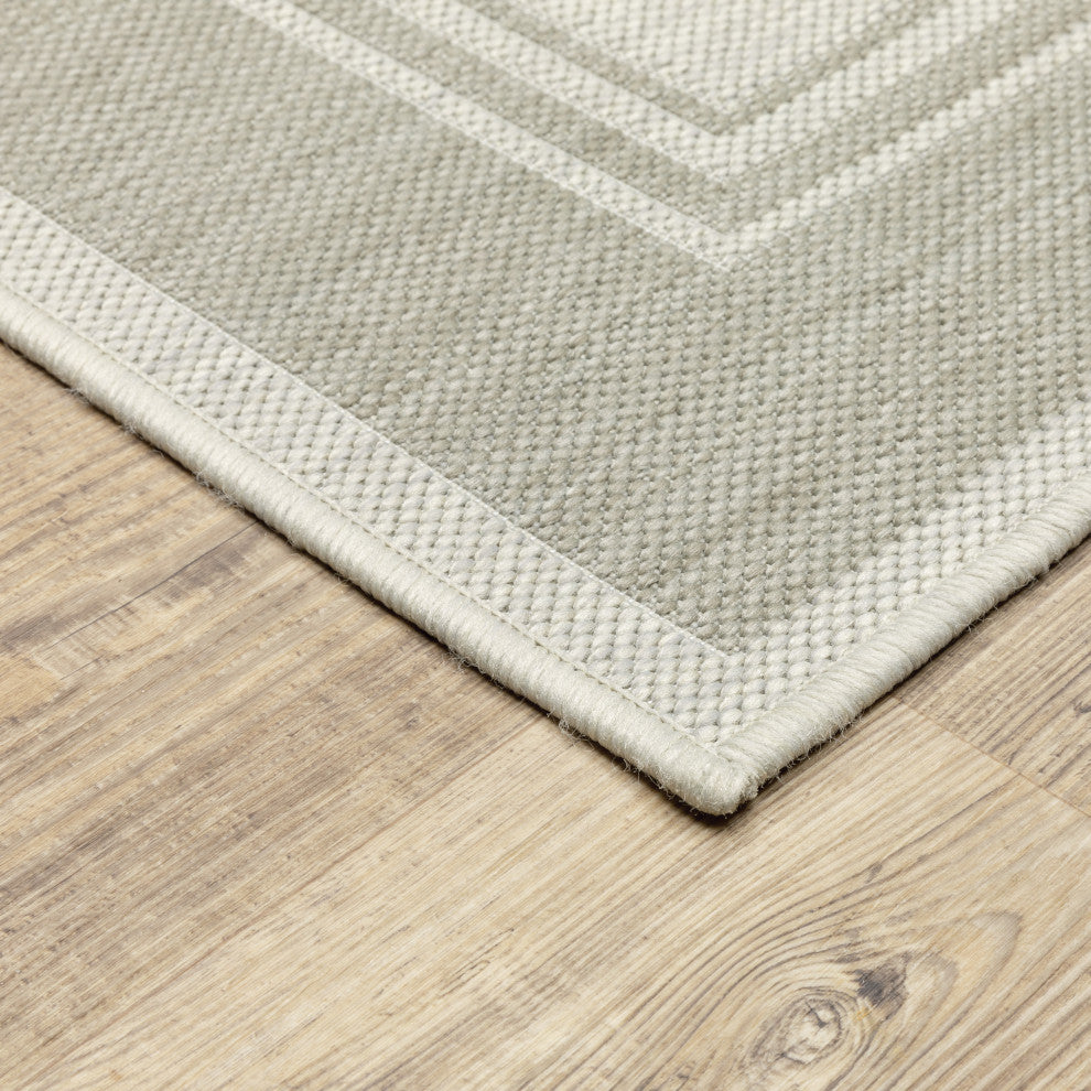 Parlan Solid Border Indoor-Outdoor Area Rug, Ivory, 1'10"x7'3"