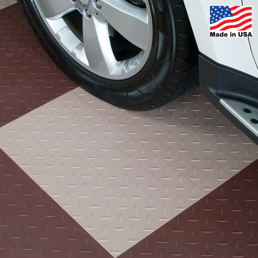 12"x12" Interlocking Garage Flooring Tiles, Diamond Top, Set of 27, Beige