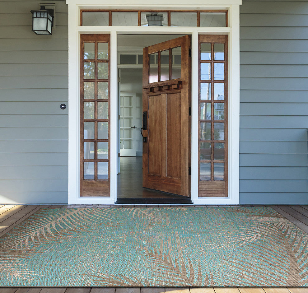 Couristan Monaco Tropical Palms Indoor/Outdoor Area Rug, Aqua, 8'6"x13'