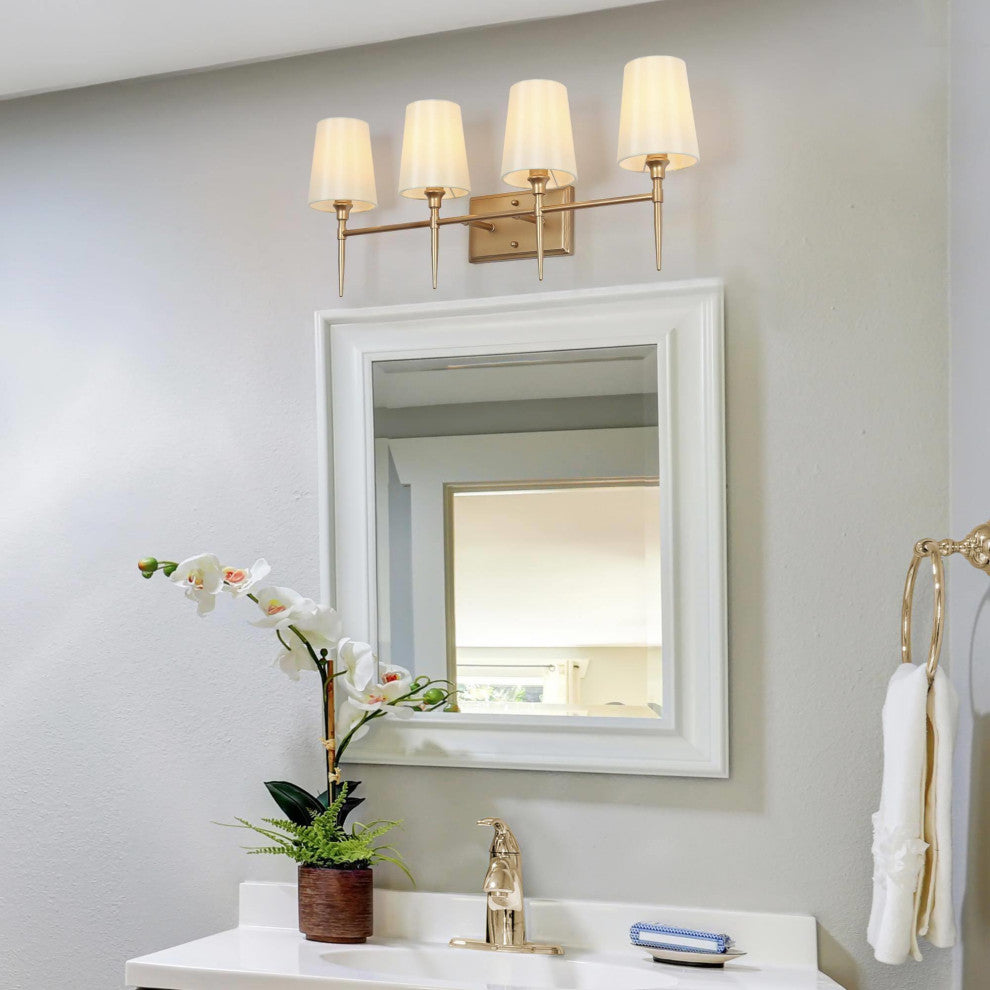 LNC Glod Traditional Bathroom Vanity Light With Fabric Shade, 4 Lights