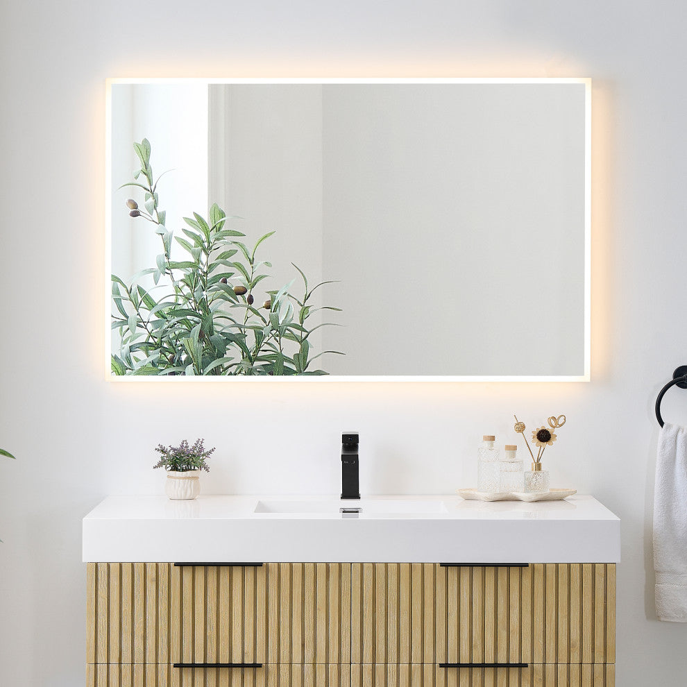 Aurora Framelesss Anti-Fog Dimmable LED Lighted Wall Mirror, No Frame, 48"