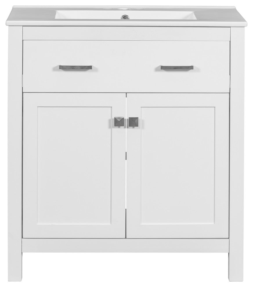 30 Inch Bathroom Vanity with Ceramic Sink, White