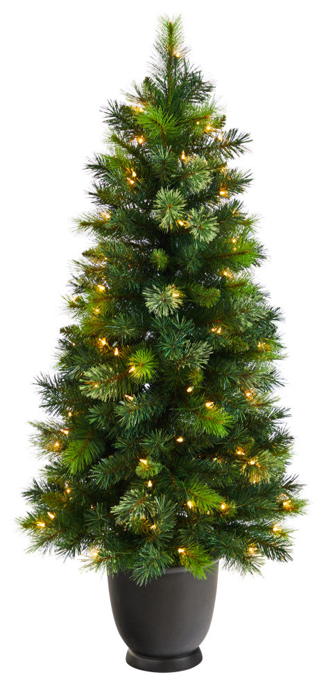 4.5' Oregon Pine Faux Xmas Faux Planter W/250 Bendable Branches & 100 Lights