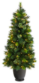 4.5' Oregon Pine Faux Xmas Faux Planter W/250 Bendable Branches & 100 Lights