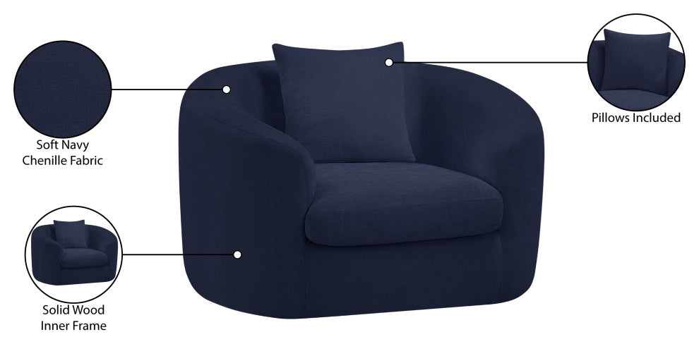 Penelope Upholstered Chair, Navy, Chenille Fabric