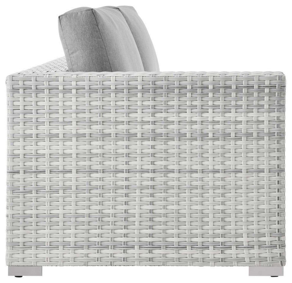 Lounge Loveseat Sofa, Rattan, Wicker, Gray, Modern, Outdoor Patio Bistro