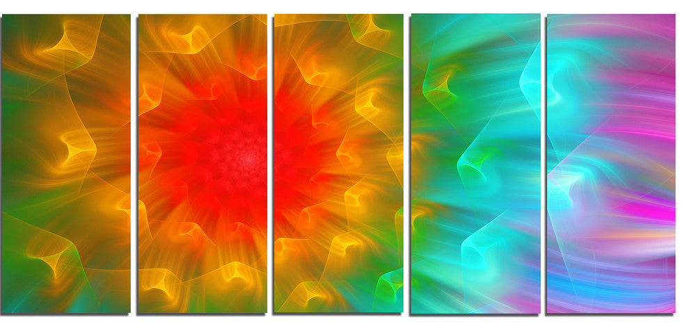 Large Red Alien Fractal Flower, Floral Canvas Art Print, 60"x28", 5 Panels