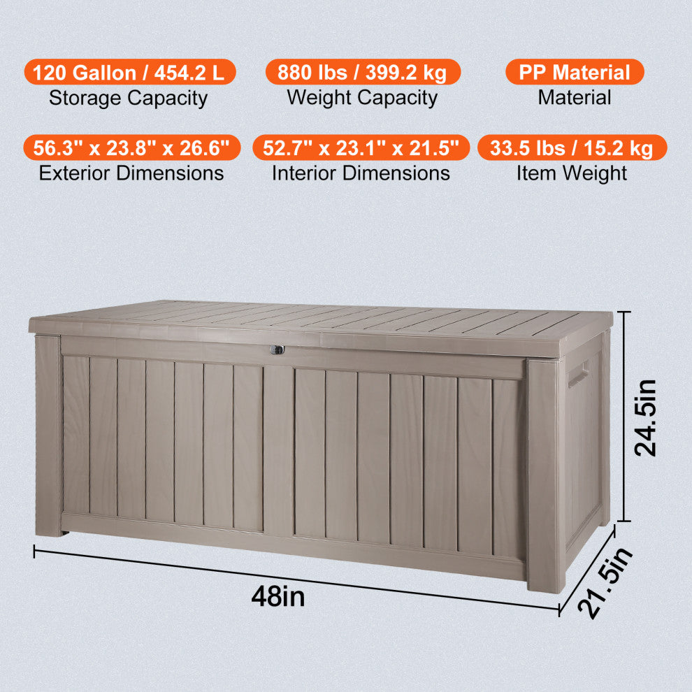 VEVOR Deck Box Indoor Outdoor Storage Box 120 Gallon Resin for Cushions Toys