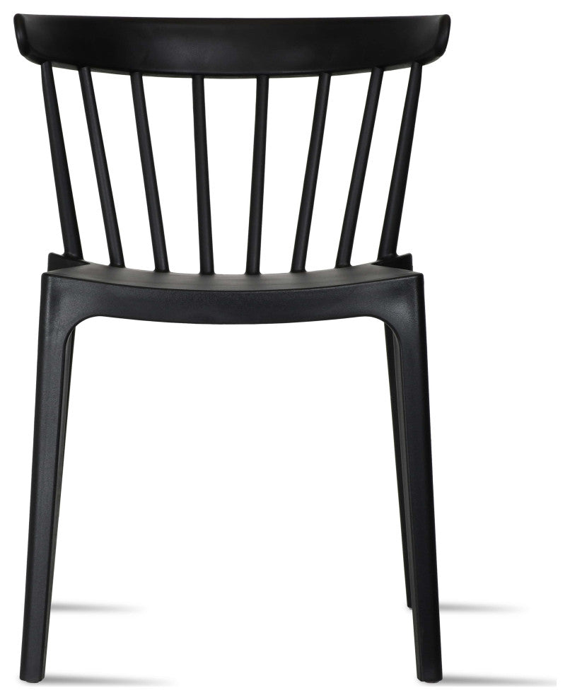 Set of 2 Dining Side Chairs, Plastic Indoor/Outdoor Stackable Patio Chair, Black