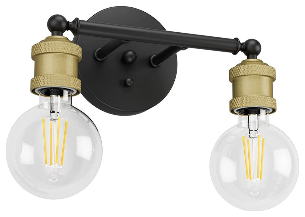 2 light farmhouse lighting fixture black gold vanity wall sconce lighting