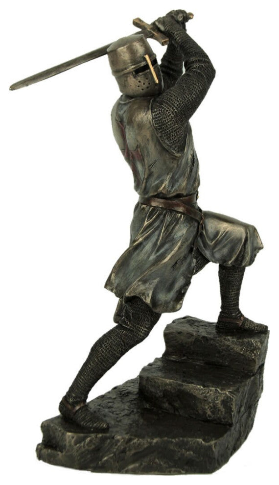 Knights Templar On Stairs Statue Art Sculpture-Medieval Artwork Knight