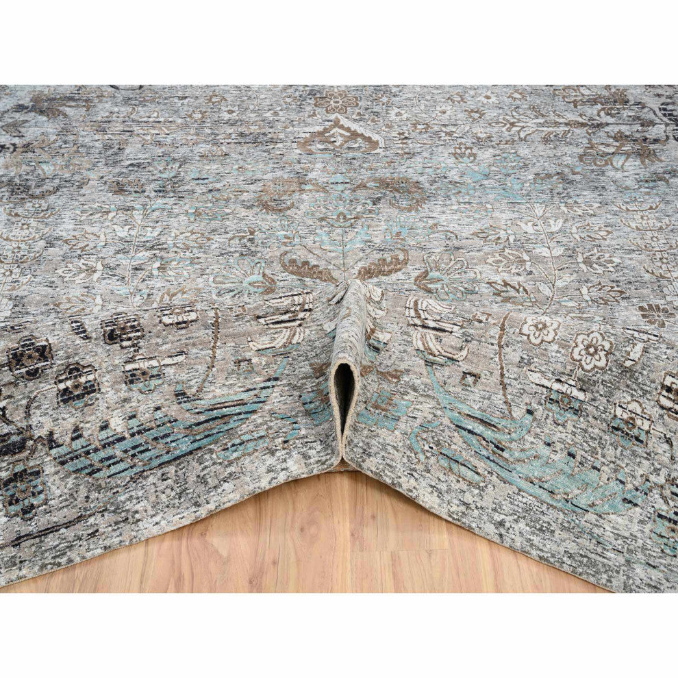 Gray Silk, Textured Wool Hand Knotted Modern Persian Oversized Rug13'9"x18'1"