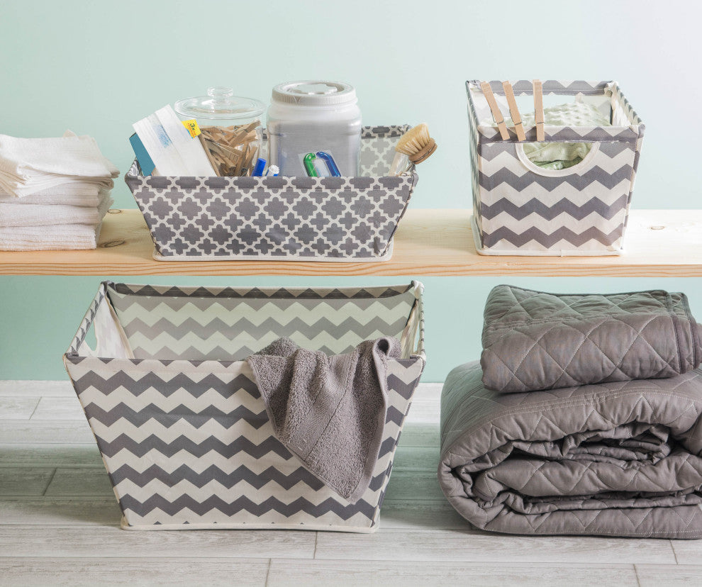 Polyester Bin Chevron Gray Trapezoid Large 20x14"x11"