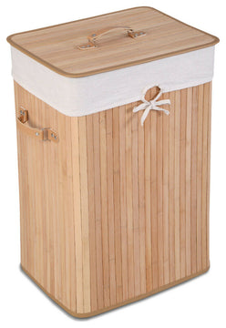 Rectangle Bamboo Hamper Laundry Basket Washing Cloth Storage Bag Lid Natural