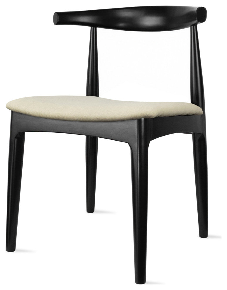 Set of 2 Modern Wooden Dining Chairs, PU Leather or Beige Fabric Seat, Black/Beige, Unassembled