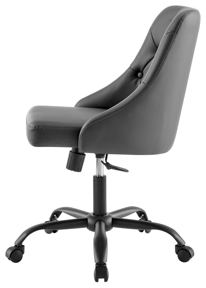 Computer Work Swivel Tufted Chair, Faux Vegan Leather, Black Gray, Home Office