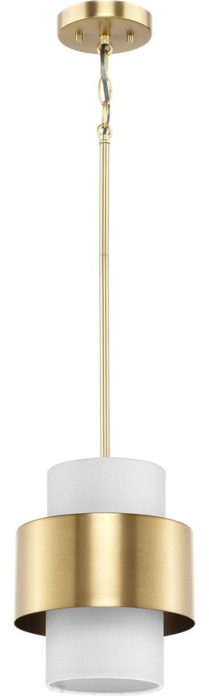 Silva Collection One-Light Brushed Bronze White Linen Shade Pendant