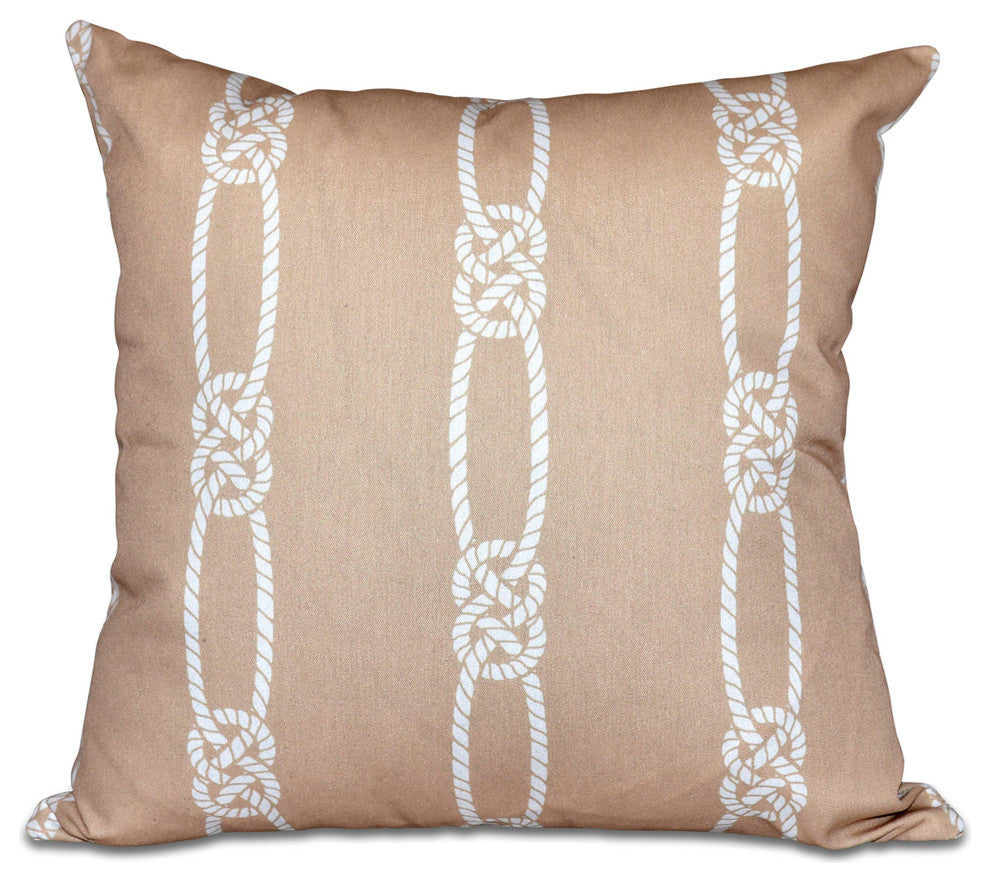 Tom Foolery, Stripe Print Pillow, Beige And Taupe, 16"x16"