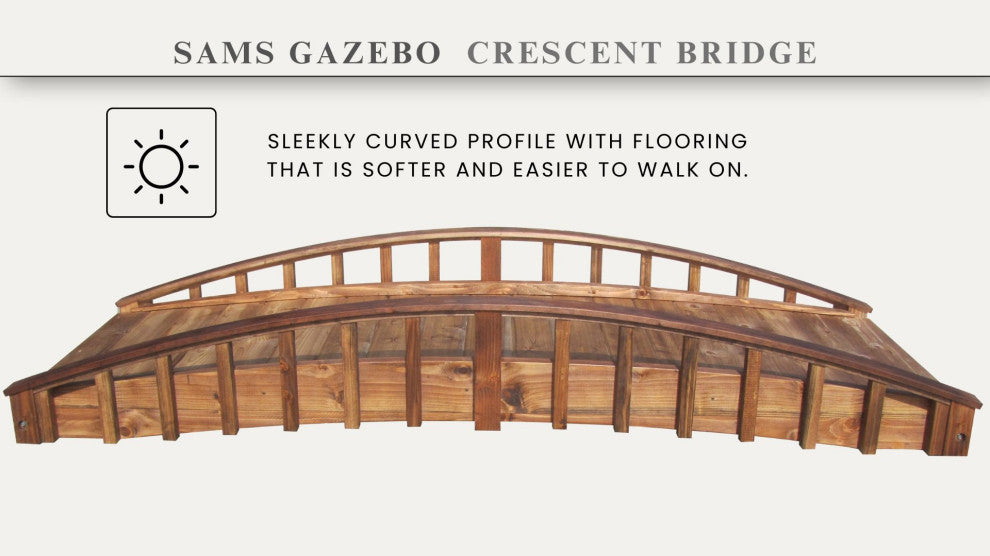 SamsGazebos Japanese Crescent Wood Garden Bridge 8 ft