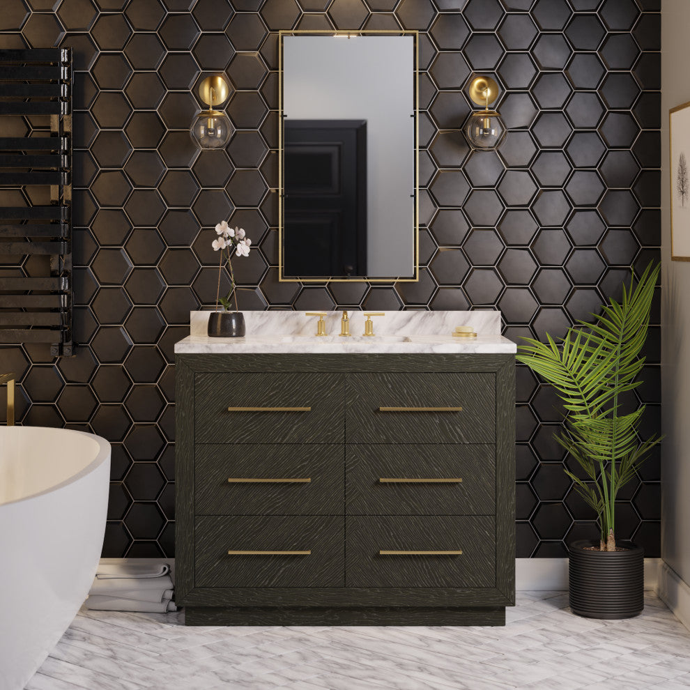 Avery Bathroom Vanity, Dark Oak, 42", Top: Carrara Marble, Single