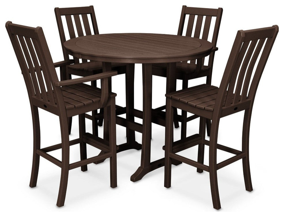 Polywood Vineyard 5-Piece Nautical Trestle Bar Set, Mahogany