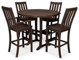 Polywood Vineyard 5-Piece Nautical Trestle Bar Set, Mahogany