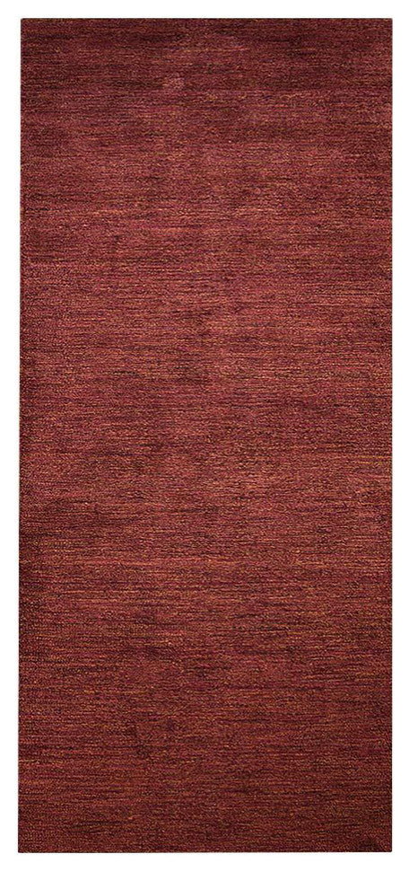 HAND KNOTTED LOOM SILK ECO-FRIENDLY AREA RUGS-Red Gold Color,Solid Design, [Runner] 2'8''x10'