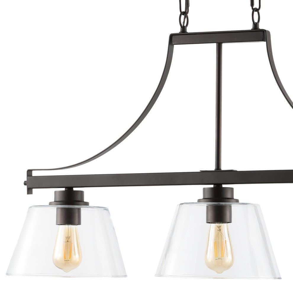 Jayden 36" 3-Light Industrial Farmhouse Iron/Glass Linear Pendant Bronze/Clear
