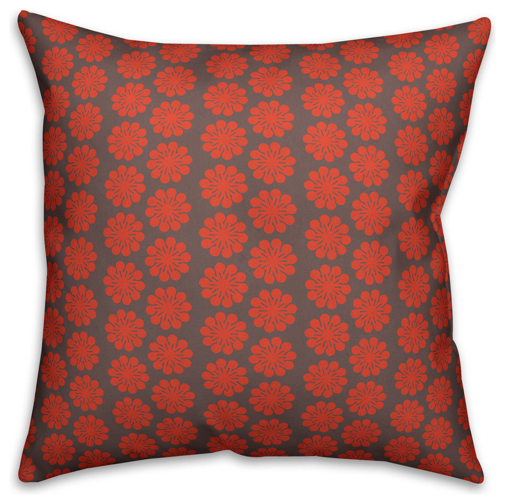 Red Floral Pattern Throw Pillow, 18"x18"