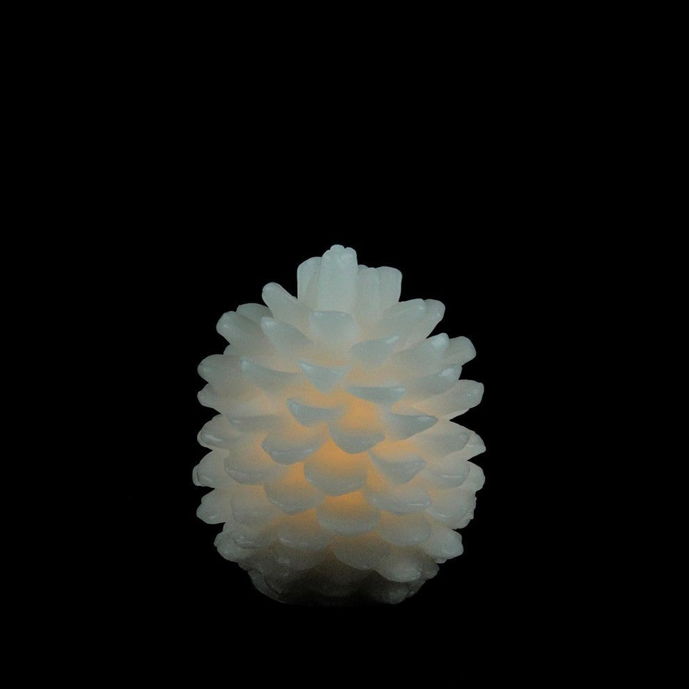 3.75" White LED Flickering Pine Cone Christmas Candle