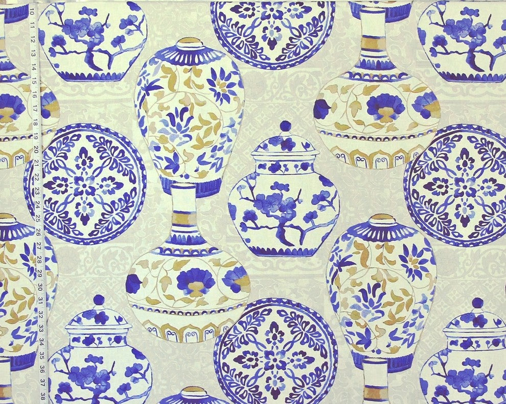 Blue Asian Porcelain Fabric Ginger Jars Plates Vases, Standard Cut