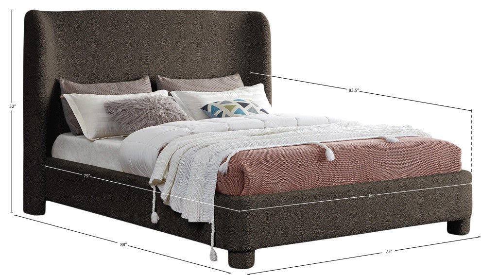 Penny Bed, Brown, Queen, Boucle Fabric
