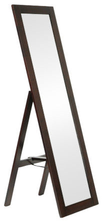 Lund Dark Brown Wood Modern Mirror With Built-In Stand