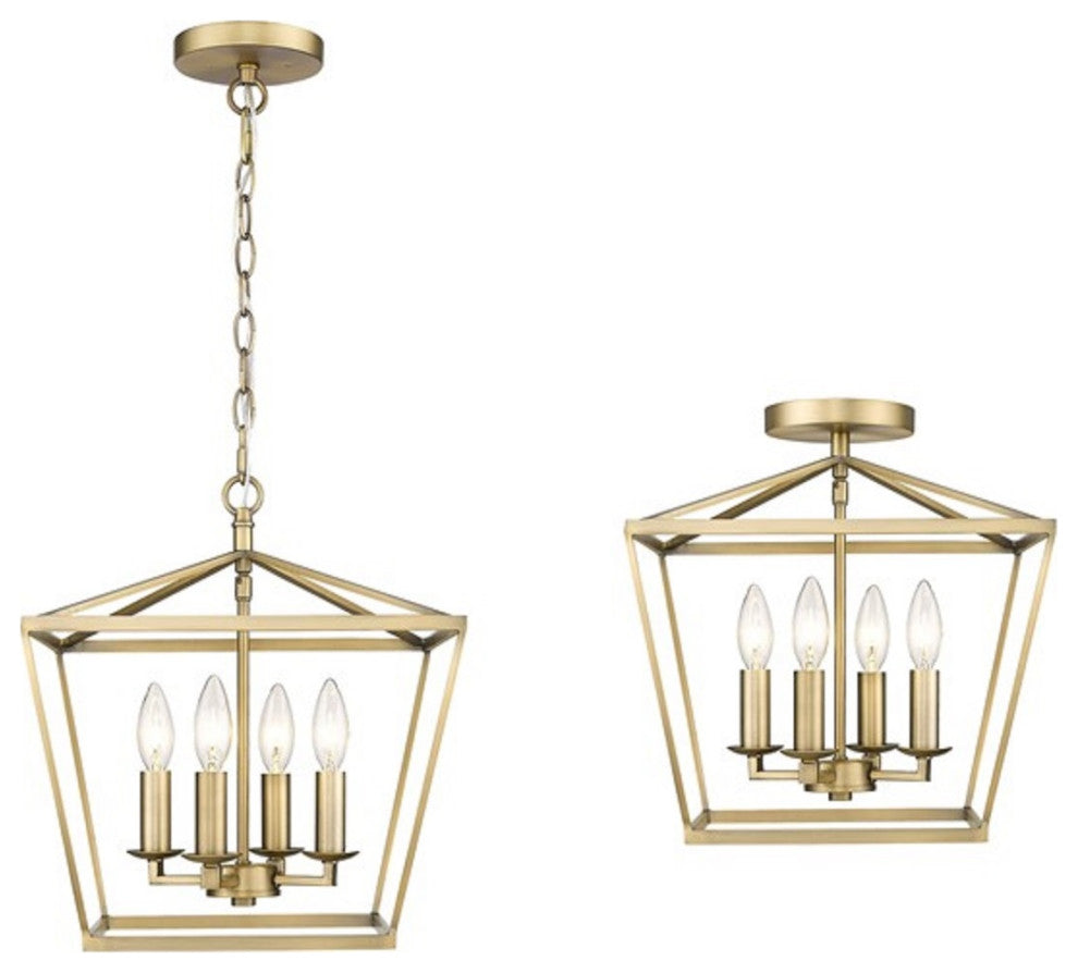 4-Light Dual Mount Pendat Lantern in Aged Brass