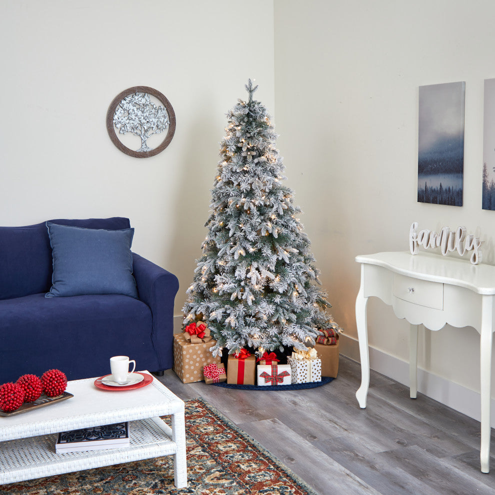 5' Flocked Vermont Mixed Pine Faux Christmas Tree With 150 Clear LED Lights