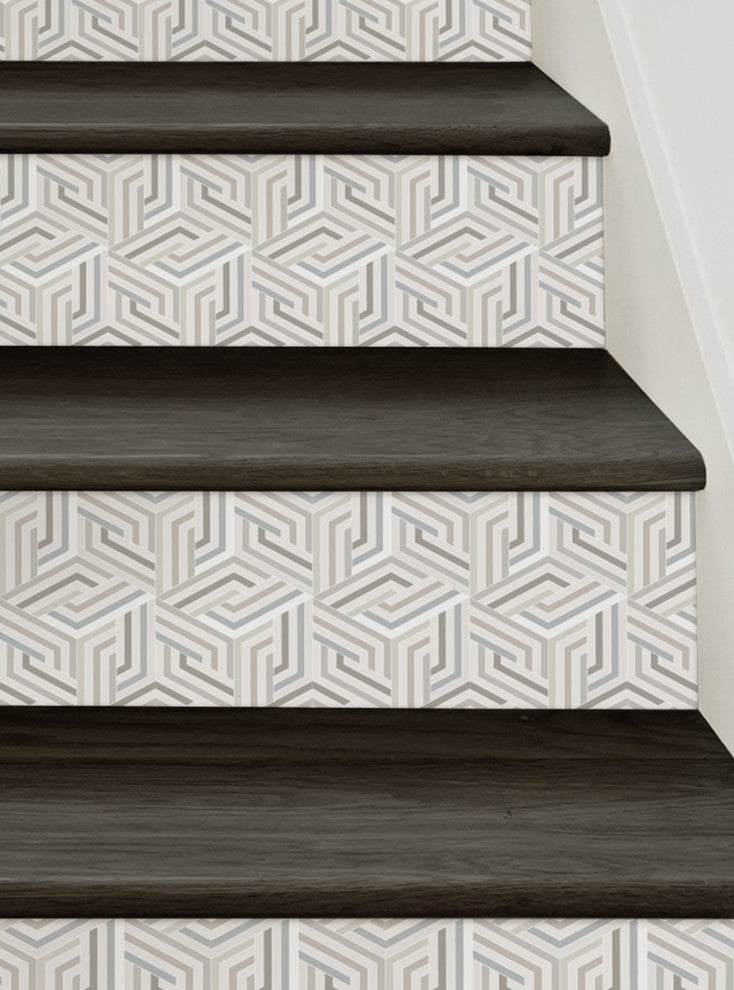Op Art Lines 3D Cubes Peel and Stick Stair Riser Strips, 48"w X 6"h, 6 Pack