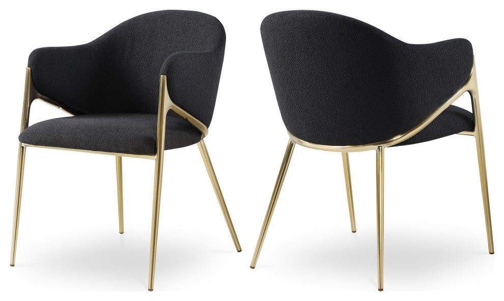 Nial Boucle Fabric Upholsetered Black Dining Chair, Set of 2, Black