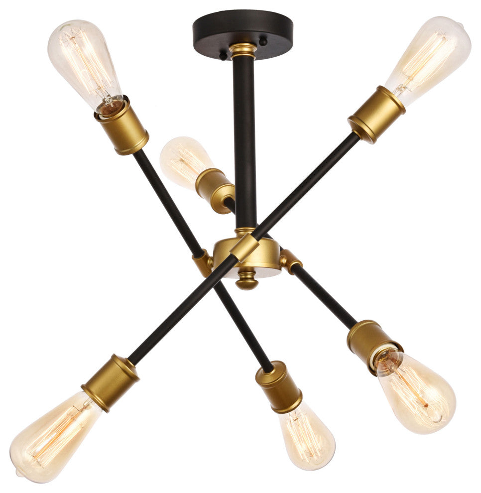 Elegant Lighting LD8003D17 Axel 6 Light 17"W Semi-Flush Ceiling - Black / Brass