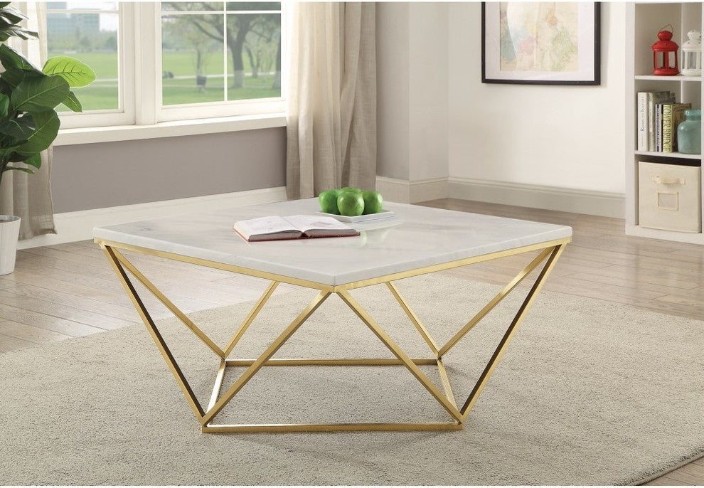 Contemporary Faux Marble Coffee Table, white and gold