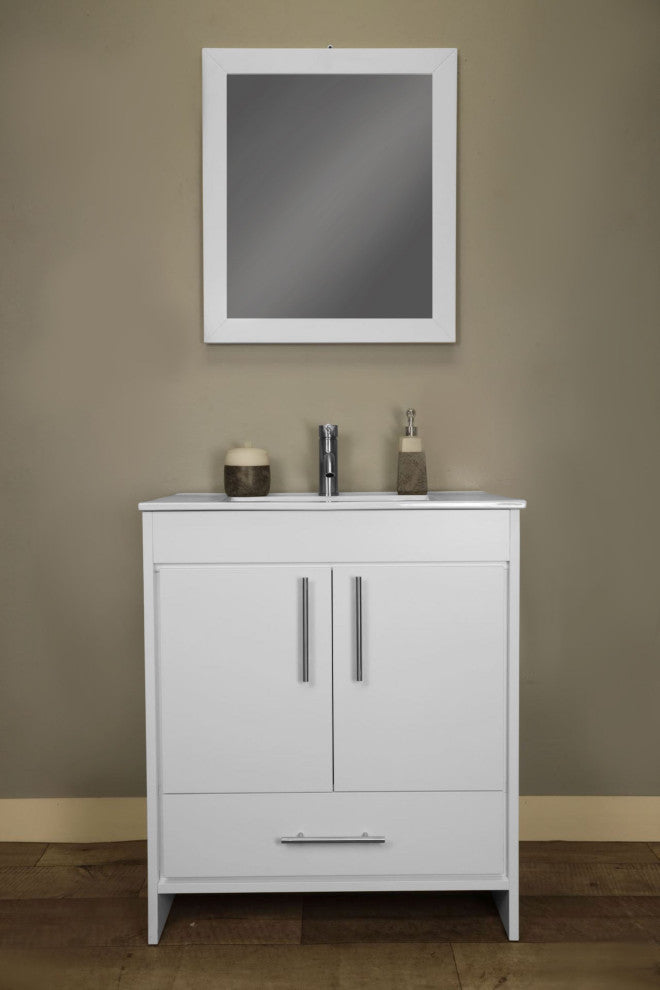 Pacific 30" Vanity With Integrated Ceramic Top and Brushed Nickel Handles, Gloss