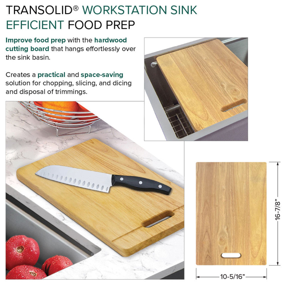 Transolid 33x19x10" Undermount Stainless Steel Workstation Sink