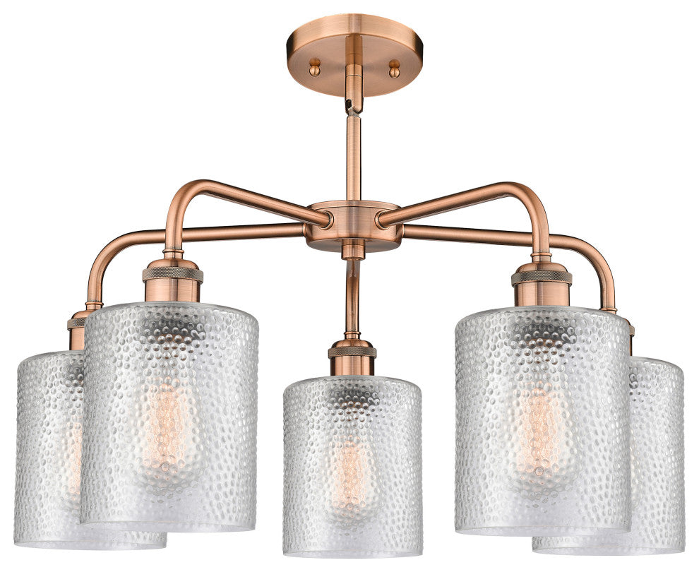 Cobbleskill 5-Light 23" Stem Chandelier, Antique Copper Finish, Clear Shade