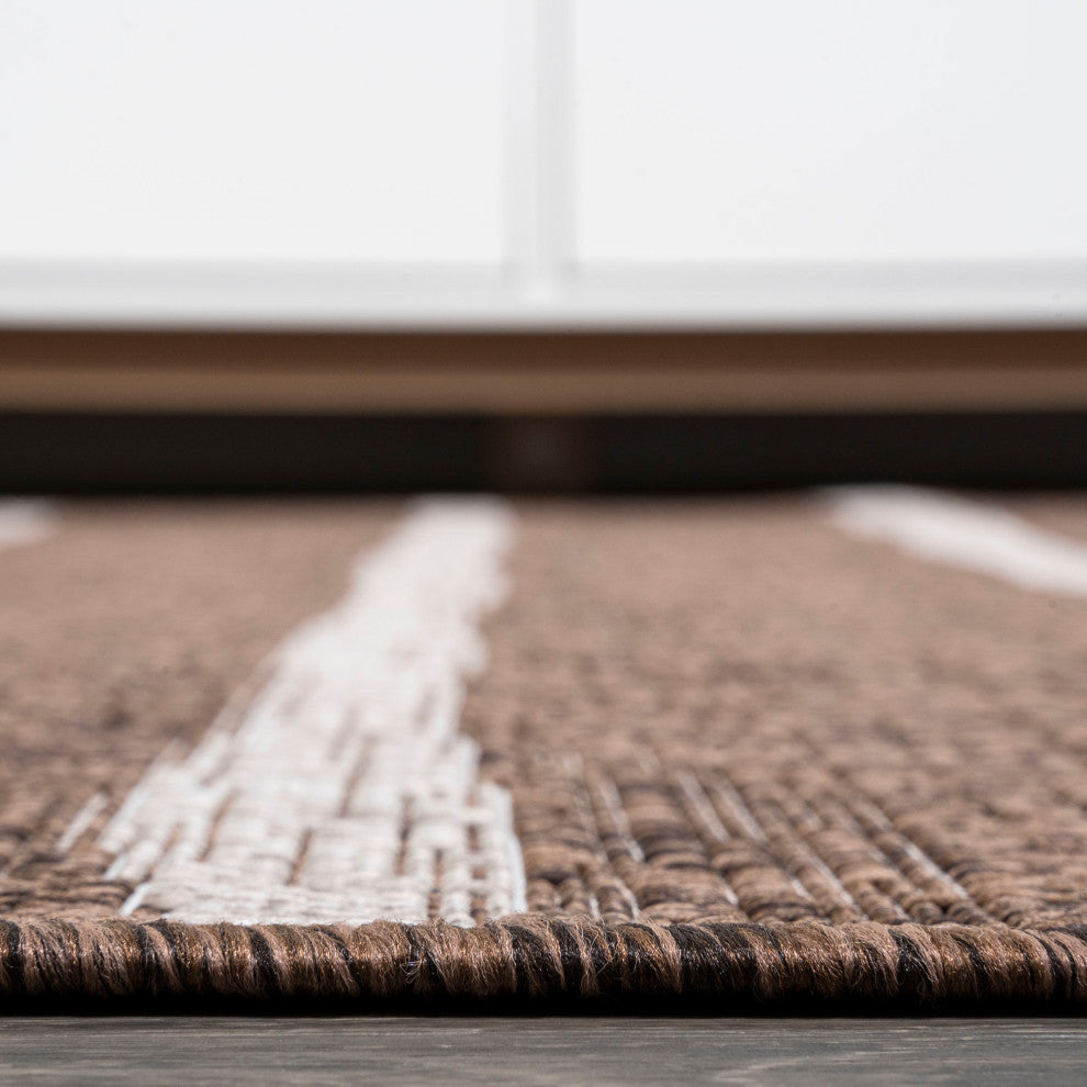 Colonia Berber Stripe Indoor/Outdoor Rug, Brown/Beige, 2x10