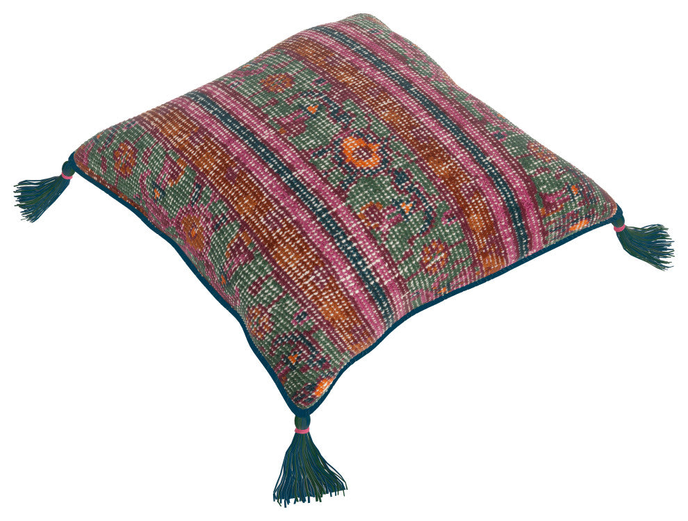 Surya Zahra ZP-006 30"x30" Pillow Cover, Green/Burnt Orange/Purple/Fuschia