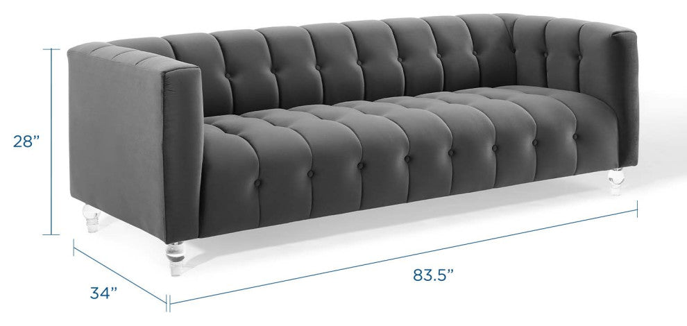 Tufted Sofa, Velvet, Dark Gray, Modern, Living Lounge Hotel Hospitality