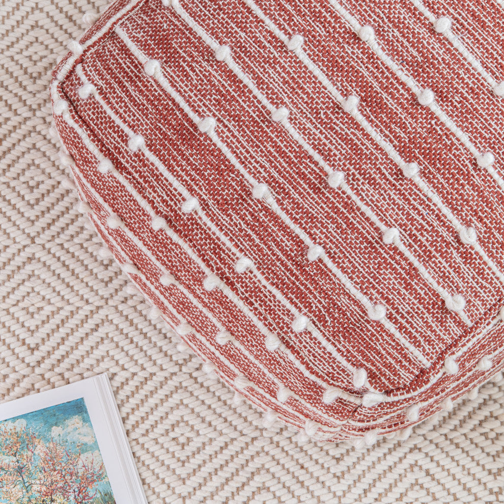 Surin 22" x 22" x 16" Red and Ivory Pouf