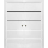French Double Pocket Doors 64x84 | Planum 0015 White Silk | Kit Trims Rail