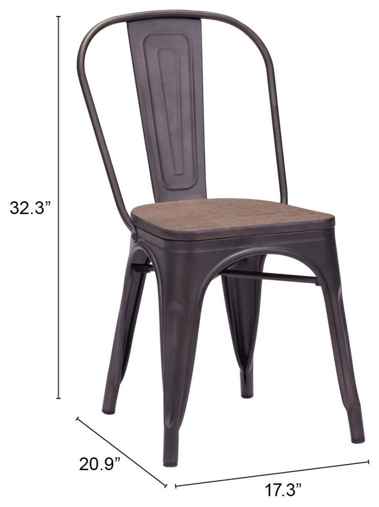 Dining Chair, Set of 2 Metal, Rustic Black, Dark Brown, Rustic Industrial