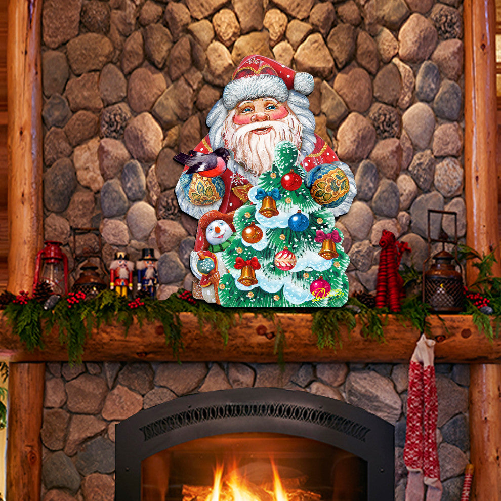 Christmas Tree Decorating Santa, Wooden Decorative Door Hanger