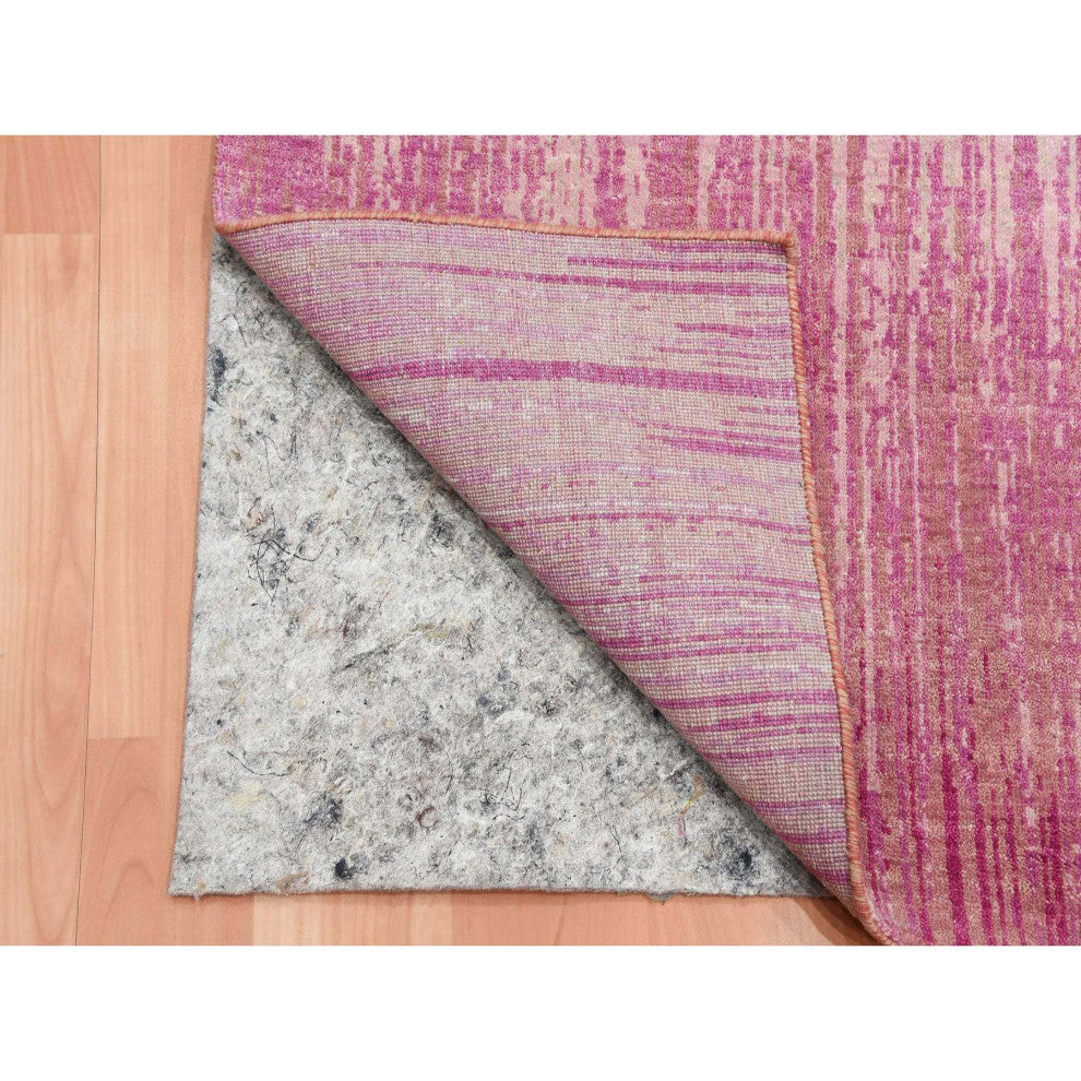 Pink Wool Hand Knotted Vertical Ombre Design Runner Oriental Rug, 2'6"x6'4"